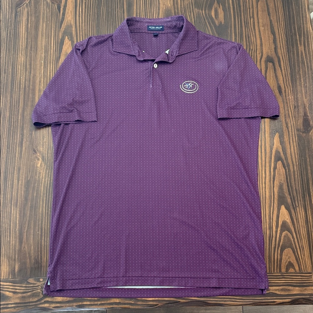 Peter Millar Men’s Purple Pattern Polo Shirt Size Large with Logo Golf